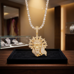 Collier pendentif Jésus plaqué or avec incrustation de diamants, chaîne en corde, bijou chrétien, cadeau - Product Image 4