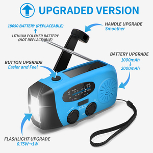 Radio d'urgence à manivelle avec lampe torche LED, radio météo portable AM/FM avec batterie 2000 mAh, radio solaire rechargeable par USB, radio d'urgence - Product Image 6
