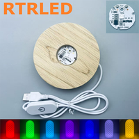 Base de lampe 3D avec puce PCB, lumière LED blanche chaude RGB RGBW DIY, base en bois, mini 5V USB tactile, nouvelle veilleuse RGB