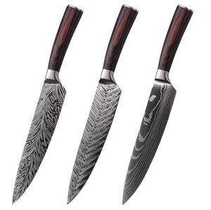 Ensemble de couteaux de cuisine en bois, acier inoxydable allemand, acier Damas japonais 67 couches, écologiques, pour steak, Santoku et Chef - Product Image 1