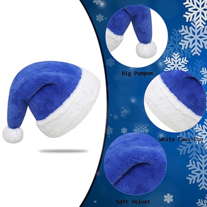 8293 sombrero de Papá Noel de terciopelo azul de alta calidad <span class=keywords><strong>Unisex</strong></span> con forro suave <span class=keywords><strong>regalos</strong></span> de <span class=keywords><strong>Navidad</strong></span> <span class=keywords><strong>para</strong></span> Amigos de la familia cálido grueso sombrero de Papá Noel azul - Product Image 3