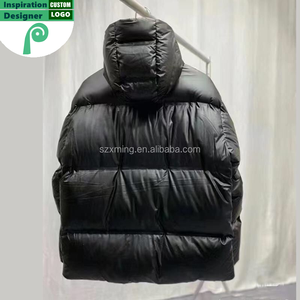 Vestes d'hiver décontractées pour hommes personnalisées, noires, à <span class=keywords><strong>capuche</strong></span>, grandes tailles, fermeture éclair, légères, chaudes, en duvet de canard, style bomber - Product Image 2