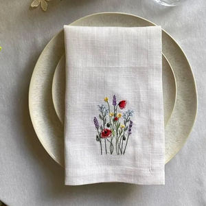 ผ้าเช็ดปากผ้าลินินสวยงามสำหรับรับประทานอาหารค่ำที่หรูหราลวดลายดอกไม้ปักลายดอกไม้สำหรับบ้านใน100% - Product Image 5