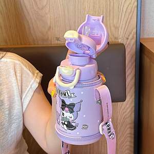 Botella de agua aislada Sanrio Kuromi de 500 ml con pajita para niños, regreso a clases, color morado - Product Image 3