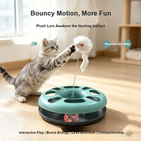 Jouet interactif multifonctionnel pour chat : balle sur rail, ressort, peluche, herbe à chat incluse, base stable, pour chats d'intérieur