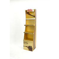 Support de présentation au sol en carton ondulé écologique de luxe en or sur mesure à 4 niveaux pour chocolat, pour supermarché