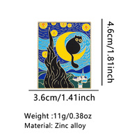 Pin Bros Unisex Lucu Van Gogh Hitam untuk Bros Enamel Lunak Berlapis 3D dari Paduan Seng, Aksesoris Perhiasan Imut untuk Pakaian, Tas, dan Kerah