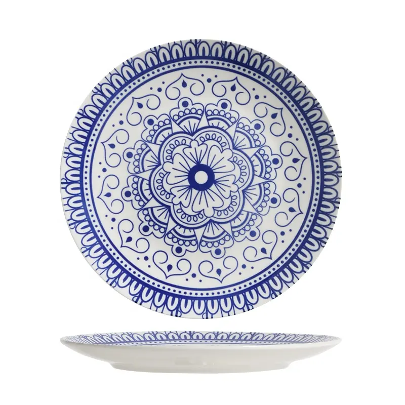 Classic Elegant Design ceramic dinner moonlight dishes Blue and White porcelain kitchen flat plates for Household Restaurant