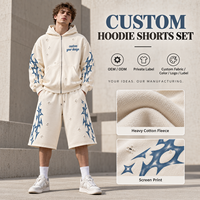 Ensemble deux pièces en molleton de coton épais pour homme, veste à capuche zippée et short avec imprimé graphique pour un style streetwear