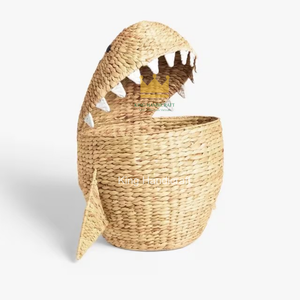Cesta de Almacenamiento Infantil Rectangular Tejida a Mano de Jacinto de Agua Natural con Diseño de Tiburón, Organizador para el Hogar, Precio Económico - Product Image 5