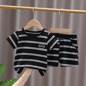 Ensemble short et t-shirt rayé à manches courtes pour bébés garçons et filles, 100 % coton, <span class=keywords><strong>tenue</strong></span> décontractée d'été, vêtements 2 pièces pour enfants, vente en gros - Product Image 2