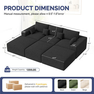 Juego de Sofás Modulares de Tela Chenille, Diseño Modular sin Ensamblaje, Sofá Cama en Forma de L, Reposabrazos Extra Anchos, Soporte Ergonómico - Product Image 6