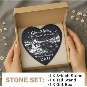 Pietra commemorativa in legno ecologica per la perdita del papà, a tema pesca, 'Andato a pescare negli acquari del paradiso', regalo di commaugnosezza per pescatori - Product Image 6