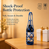 Sac de transport et panier en silicone réutilisable et écologique YMS pour bouteilles de vin, avec sous-verres et panier en filet pour pique-nique