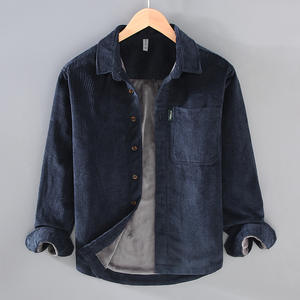 Camicie autunnali in <span class=keywords><strong>velluto</strong></span> a <span class=keywords><strong>coste</strong></span> da <span class=keywords><strong>uomo</strong></span> solide a maniche lunghe con colletto rovesciato camicie Casual Streetwear camicie larghe con tasca - Product Image 4