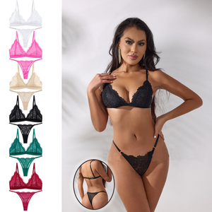 Reggiseno in Pizzo Ultra Sottile Senza Imbottitura e Senza Ferretto, Traspirante, Sexy con Perizoma, Set Intimo Femminile - Product Image 1