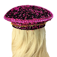 Casquette de Capitaine Rouge Unisexe Adulte avec Strass et Paillettes, Accessoire Fantaisie pour Carnaval, Festival de Musique, Soirée Thème, Activités Extérieures, Casquette Bling Rave