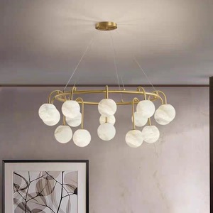 Lámpara de Araña Moderna de Alabastro <span class=keywords><strong>Oslo</strong></span>, Lámpara Rectangular Creativa para Restaurante, Lámpara de Lujo de Cobre para Sala de Estar, Dormitorio y Estudio - Product Image 1