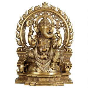 CRADLE of LIFE Estatua de Ganesha de Latón Chapado en Oro de Imitación Antigua, Escultura Religiosa Pulida para Decoración del Hogar o Templo - Product Image 3