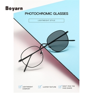 Boyarn <span class=keywords><strong>Vintage</strong></span> <span class=keywords><strong>Photo</strong></span>-Gris Optique Lunettes Cadre Métal Rond Ordinateur Lunettes Photochromiques Anti Lumière Bleue Blocage Lunettes - Product Image 3