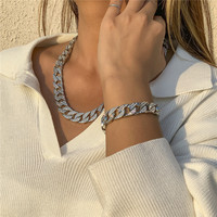Collier cubain en strass pour femme, style hip-hop, bijou statement glacé