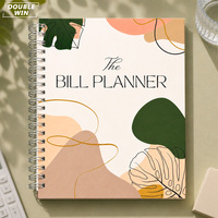 Planificateur de budget personnalisé 2026 2027 avec impression couleur, format A5, couverture en papier spirale abstrait botanique, style minimaliste terreux, avec onglets