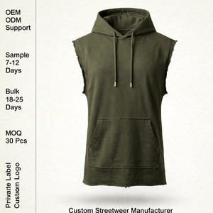 Sweat-shirts classiques vert olive légers en polaire avec bord brut et poche kangourou, pour musculation, gym et streetwear - Product Image 1