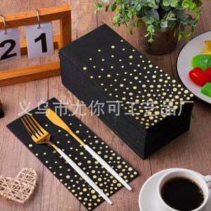 Gold Foil Polka Dot Rectangular Napkins White 1 Color Uv Printing For <b>Birthday</b> Parties <b>Table</b> Decorations - Product Image 5
