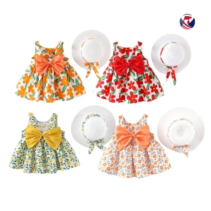 Ensemble <span class=keywords><strong>Vêtements</strong></span> Bébé Fille Tenue Mode Imprimé Floral Citron Pois Robe de Plage et Chapeau de Paille pour <span class=keywords><strong>Petites</strong></span> Filles 2 Pièces - Product Image 5