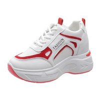 Nouvelles Chaussures Décontractées Femme 2026 à Talons Hauts en Cuir, Style Sportif Étudiant, Semelle Épaisse, à Lacets, Tendance et Populaires en Maille