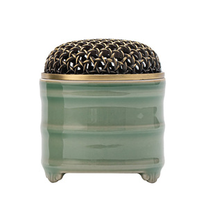 Brûleur d'encens en céramique, petit brûleur d'encens en jade et bambou, fait à la main, pour usage religieux, diffuseur d'arômes de bois de santal pour la maison - Product Image 5