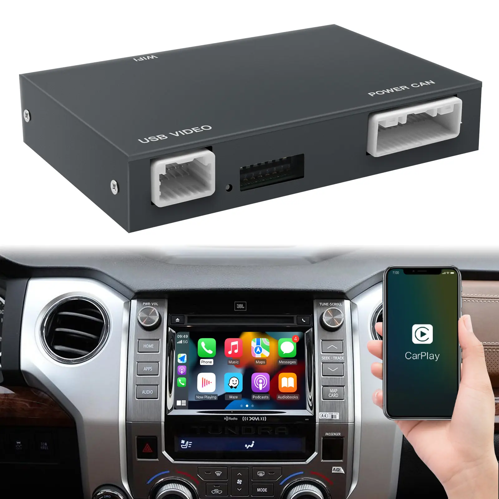 Autoabc Plug and play reproductor de vídeo para coche navegación inalámbrica Carplay AirPlay para Toyota Tundra Android auto Carplay codec