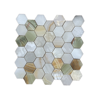 Mosaïque hexagonale moderne en marbre onyx, carrelage en pierre polie, parquet extérieur, hôtels, villas, salon, design graphique, vert et blanc