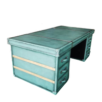 Bureau de direction de luxe personnalisé pour villa industrielle, en cuir véritable, avec plateau en métal et aluminium, rangement intégré, mobilier de bureau à domicile