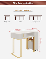 Bureau de technicien des ongles moderne en acier inoxydable avec plateau en marbre et collecteur de poussière pour équipement de salon