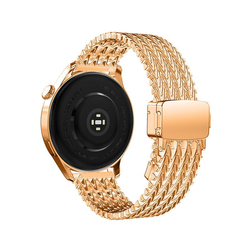 Boucle magnétique en acier en forme de V, couleur or rose, motif épi de blé.