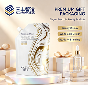 Custom Printed Gold Foil Spout Stand Up Pouch Skincare Seaweed Mask Liquid Cosmetic Packaging <b>Bag</b> With Screw Cap Nozzle - Product Image 2