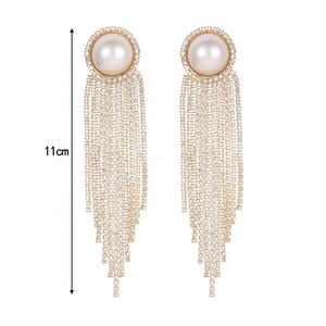 High-End Luxury Women's Trendy Geometric Imitation Pearl Rhinestone Gold Plated Zinc Alloy Drop <b>Earrings</b> <b>Long</b> Tassel Fashionable - Product Image 5