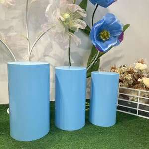 Set Van 5 Plint Ijzeren Rimpelstijl Wit/Roze Cilinder Plinten Display Dessert Tafelstandaard Voor Bruiloftsfeest Decoratie - Product Image 4