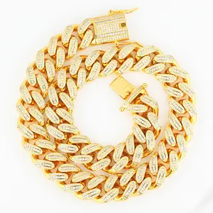 Hip Hop Jewelry 18mm gold plated diamond necklace iced out cuban link chain