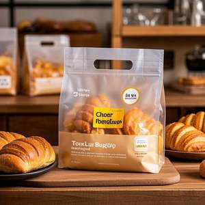 Bolsas de embalaje de pan impresas personalizadas, bolsa de pie de fondo plano con película de barrera de cremallera resellable para tostadas/pastelería - Product Image 2