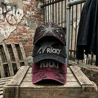Gorra de Béisbol Retro a Cuadros Rojos y Negros con Estampado de Diamantes y Estrella de Cinco Puntas, Gorra de Estilo Dad para Hombre y Mujer