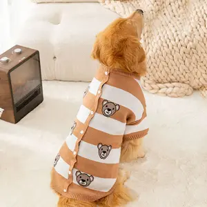 Gấu Đầu Đáng Yêu In Mùa Thu Mùa Đông Lớn Con Chó Dệt Kim Cardigan Áo Len Pet Hai Chân Quần Áo