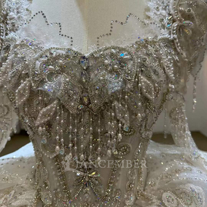 Robe de mariée luxueuse style bal de promo, corsage perlé, appliques, robes de mariée personnalisées pour femme Lsjj80 - Product Image 4