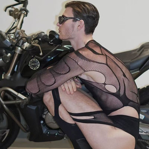 Men's <b>Fishnet</b> Bodysuit Full Sleeve Black Breathable Nylon Spandex Motorcycle Wear - Product Image 1