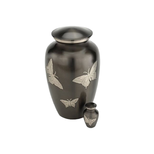 Urnas de cremación y recuerdo de metal con estructura de diseño elegante Talla de mariposa Urnas de cenizas funerarias llamativas al precio más bajo - Product Image 1