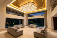 Lustre rectangulaire de luxe personnalisé en cristal, panneaux en onyx naturel, cadre doré, construction en acier inoxydable, LED à intensité variable pour hôtel