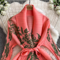 Robe plissée printemps et été nouvelle jupe longue imprimée taille ample grande taille jupe femme