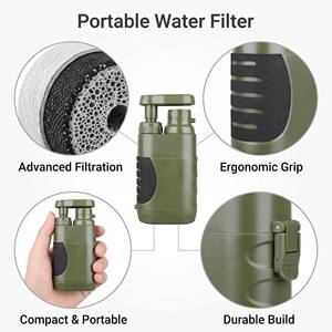 Filtro de Agua Portátil para Exteriores, Bomba Manual de 2 Etapas de Filtración, Verde con Empuñadura Negra para Camping, Senderismo y Viajes - Product Image 4