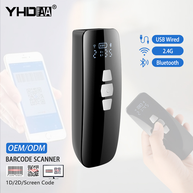 Portable 1D 2D QR BT Barcode Scanner Handheld Mini Bar Code Reader for IOS Android Smart Phone Tablet Wireless + USB
